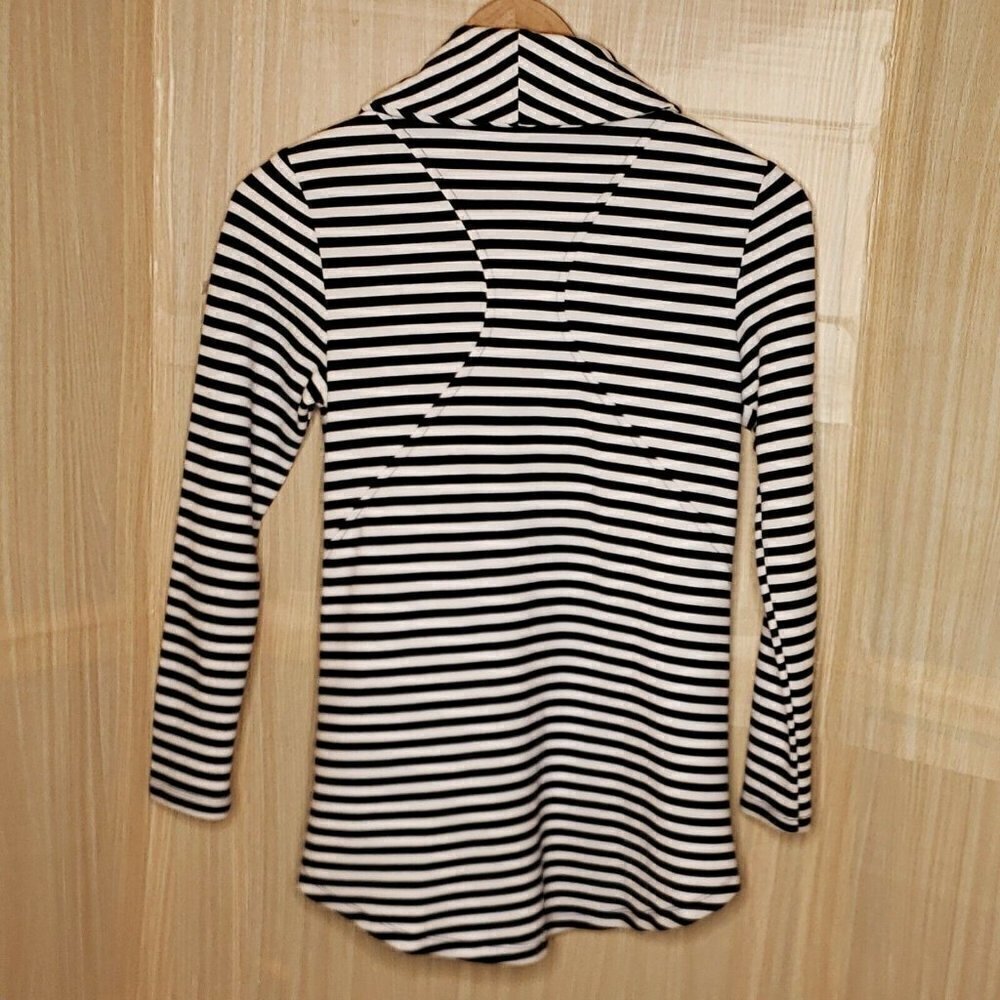 My Beloved Black White Stripe High Low Side Zip Lightweight Knit Jacket … - Picture 2 of 10